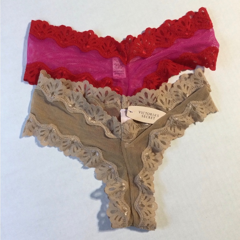 Victoria's Secret NWT Womens Size Small Set of 2 Brazilian Panties - Nude & Red